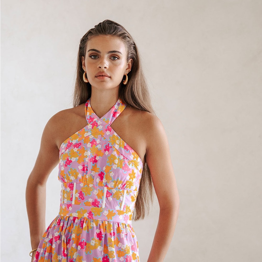 Sabo Skirt Pink and Yellow Halter Sundress — True Dress - Dulcie Daisy